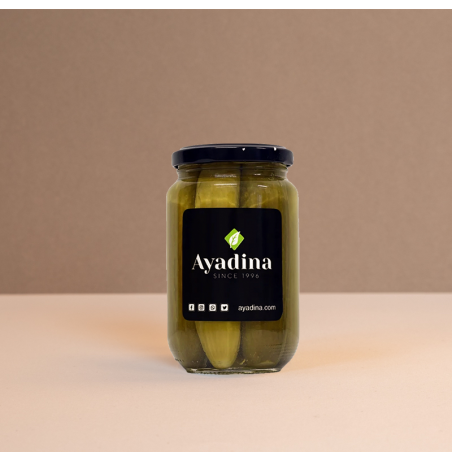 Concombres marinés libanais Ayadina, bocal vu de côté épicerie fine